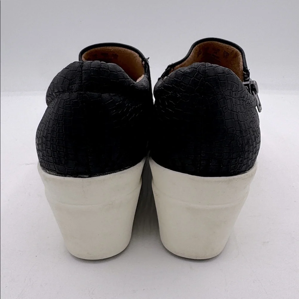 Naturalizer Black Leather Wedge Slip-On Sneakers with White Platform